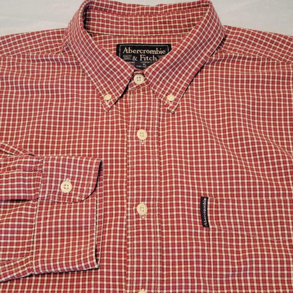 Abercrombie & Fitch Button Down Mens XL Red Gingham Plaid Cotton Shirt